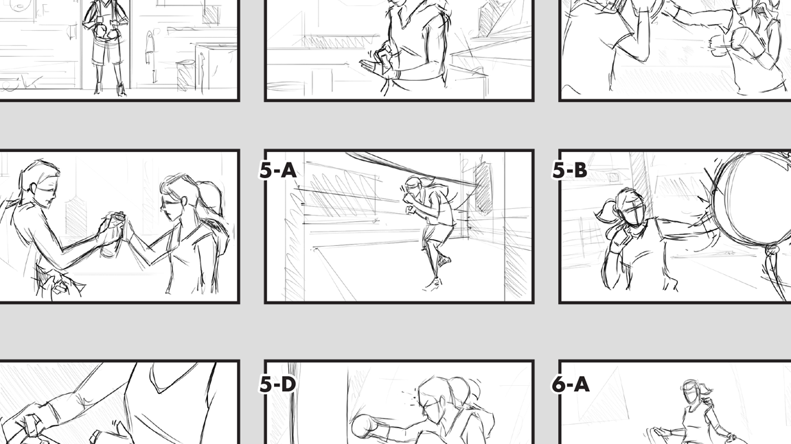 Character interaction storyboard panels
