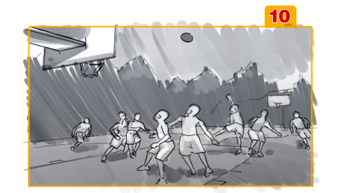 Outdoor sports scene with multiple characters